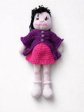 Handmade Crochet Doll with Purple and Pink Outfit